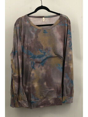 MTS Women's Tie Dye Marble Print Long Sleeve Multicolor Top 2X Polyester Rayon